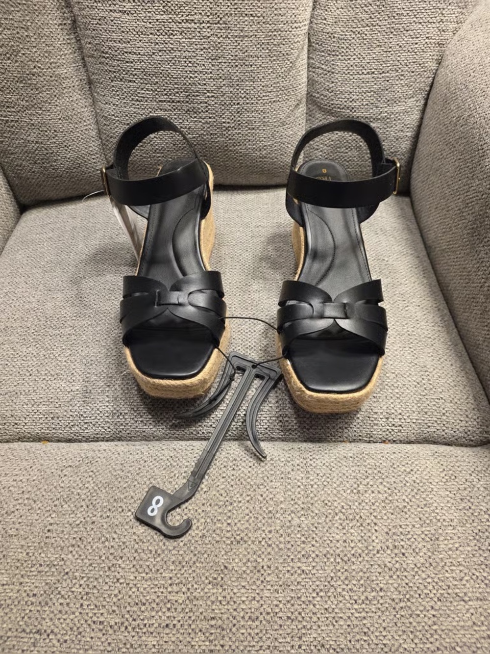 Time and Tru Black Espadrille Wedge Sandals